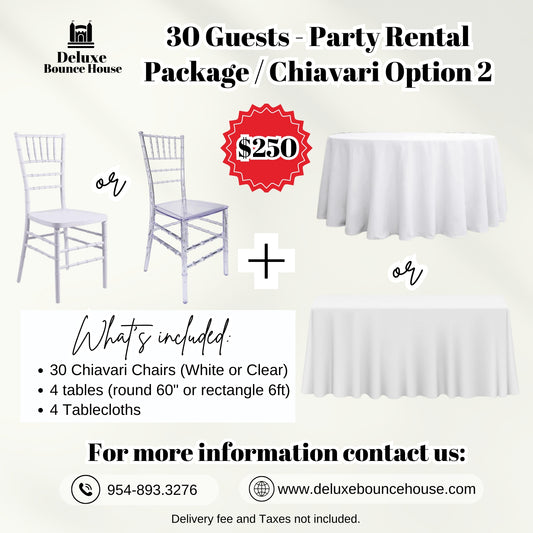 30 Guest - Party Rental Package Chiavari chairs & tables
