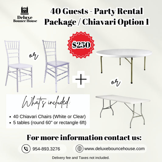40 Guest - Party Rental Package Chiavari chairs & tables