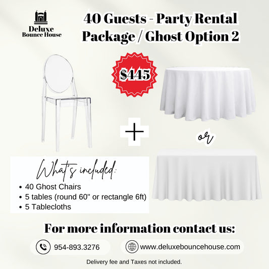 40 Guest - Party Rental Package Ghost chairs & tables