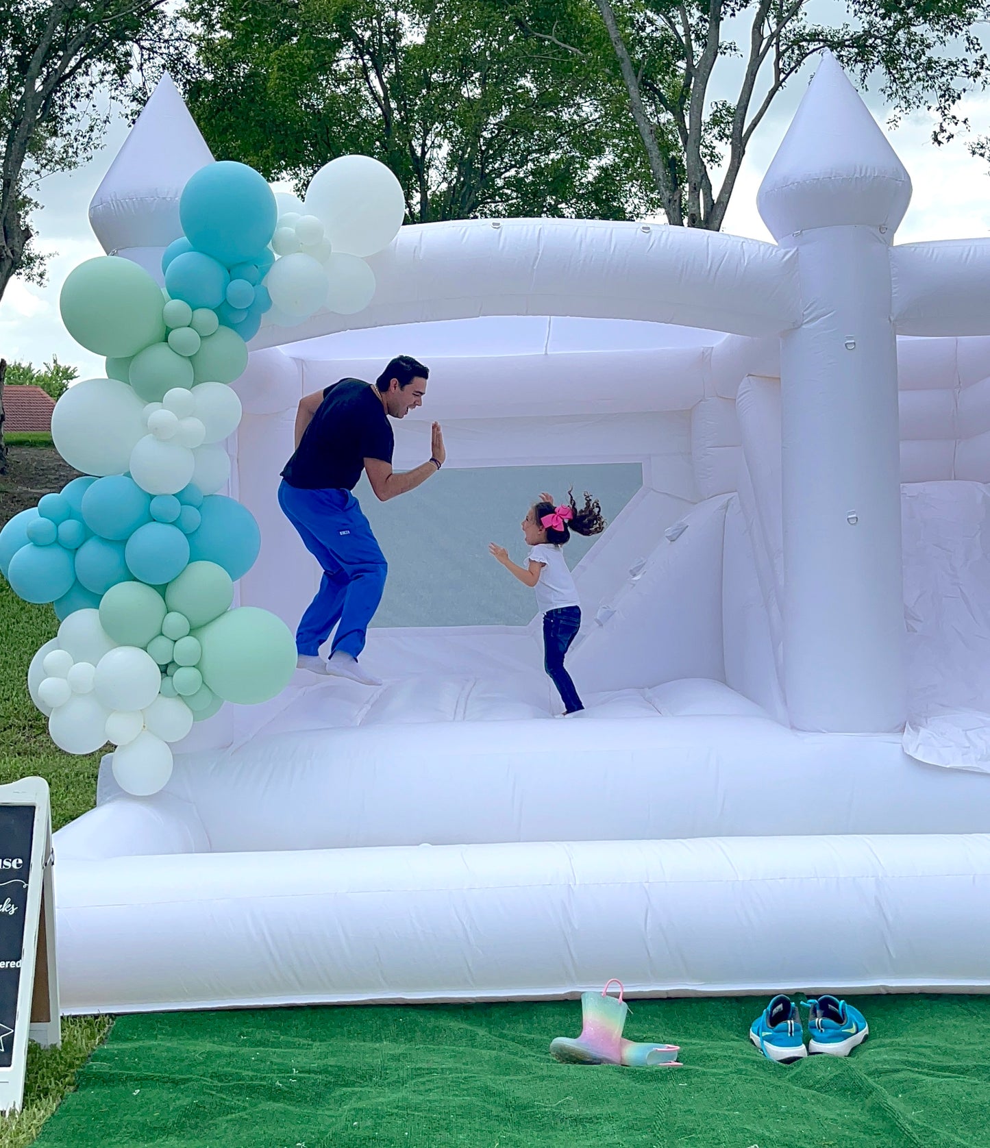 3&1 White Bounce House with Slide and Ball Pit | 15x15ft | All ages