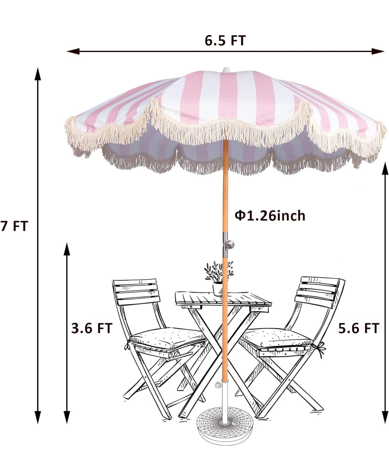 Pink & white umbrella - rental - add-on only