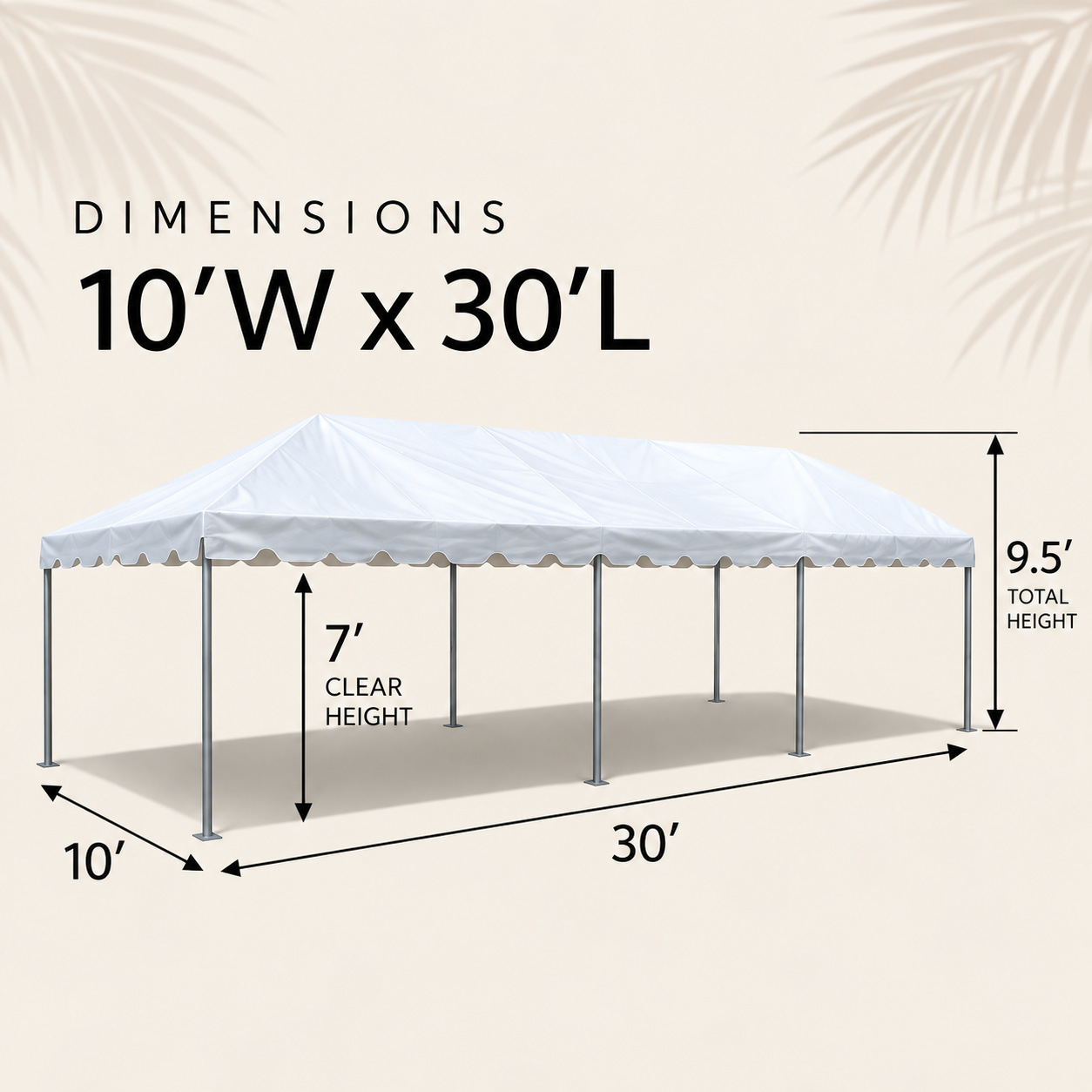 10' x 30' White Party Tent Rental