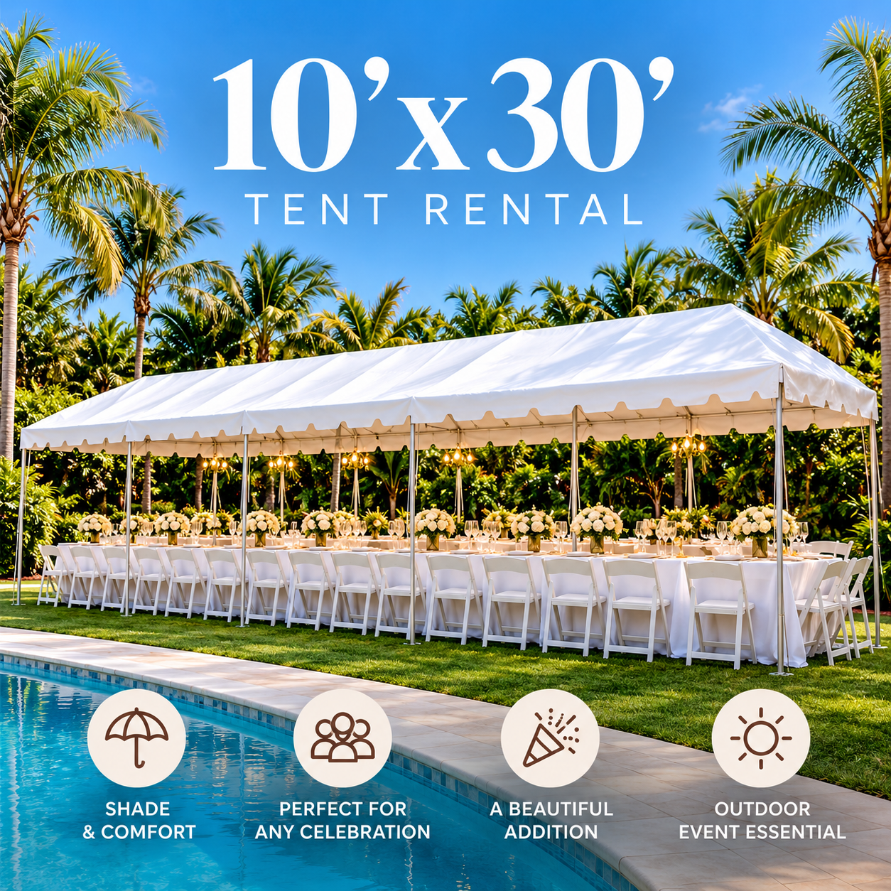 10' x 30' White Party Tent Rental