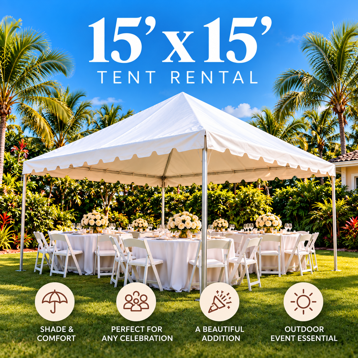 15' x 15' White Party Tent Rental