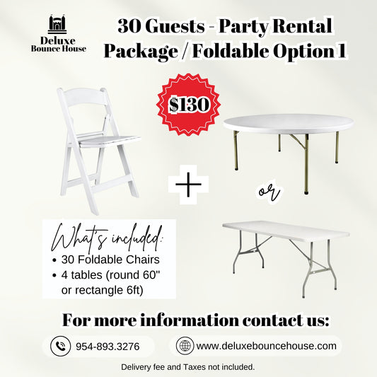 30 Guest - Party Rental Package Resin Foldable chairs & tables
