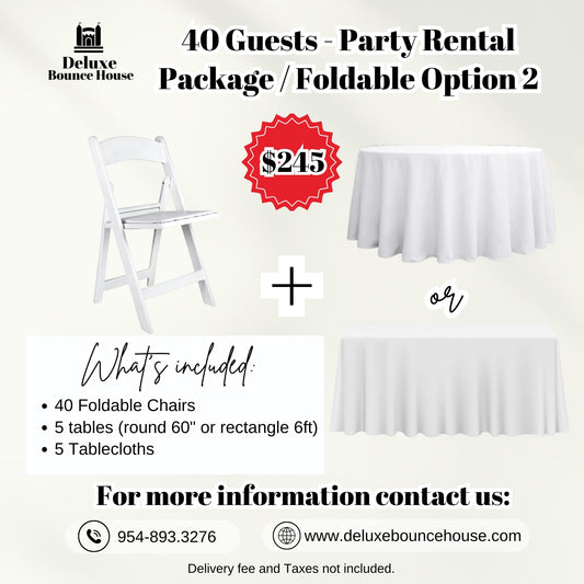 40 Guest - Party Rental Package Resin Foldable chairs & tables