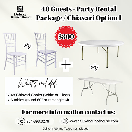 48 Guest - Party Rental Package Chiavari chairs & tables