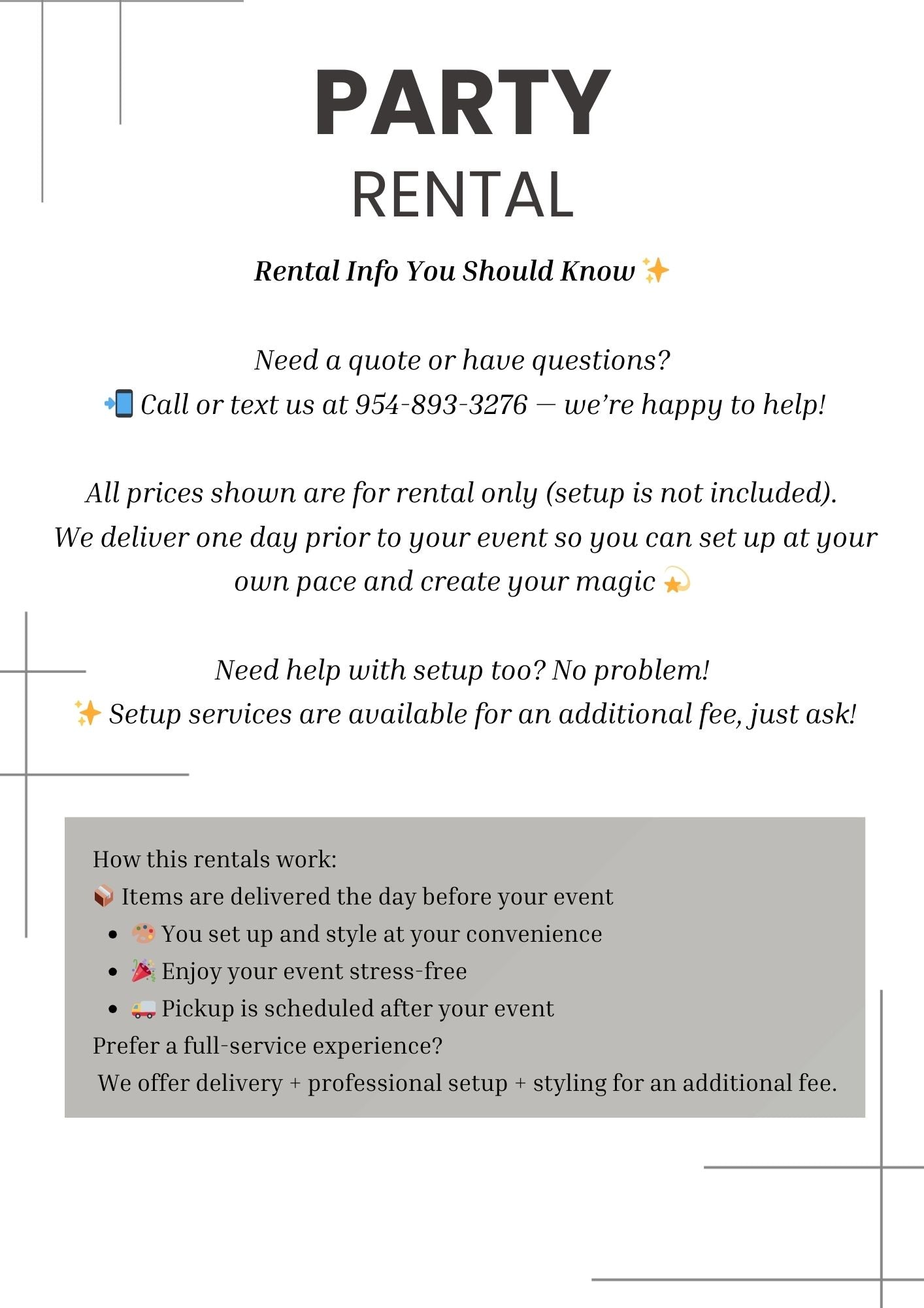 🎉 NEW SERVICES! Party Rental Catalog