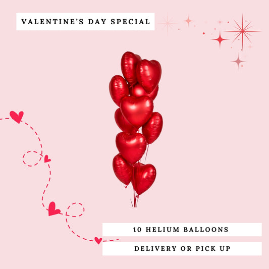 Valentine's Day - Hearts - Helium Balloons Bouquet (Grab & Go or Delivery)