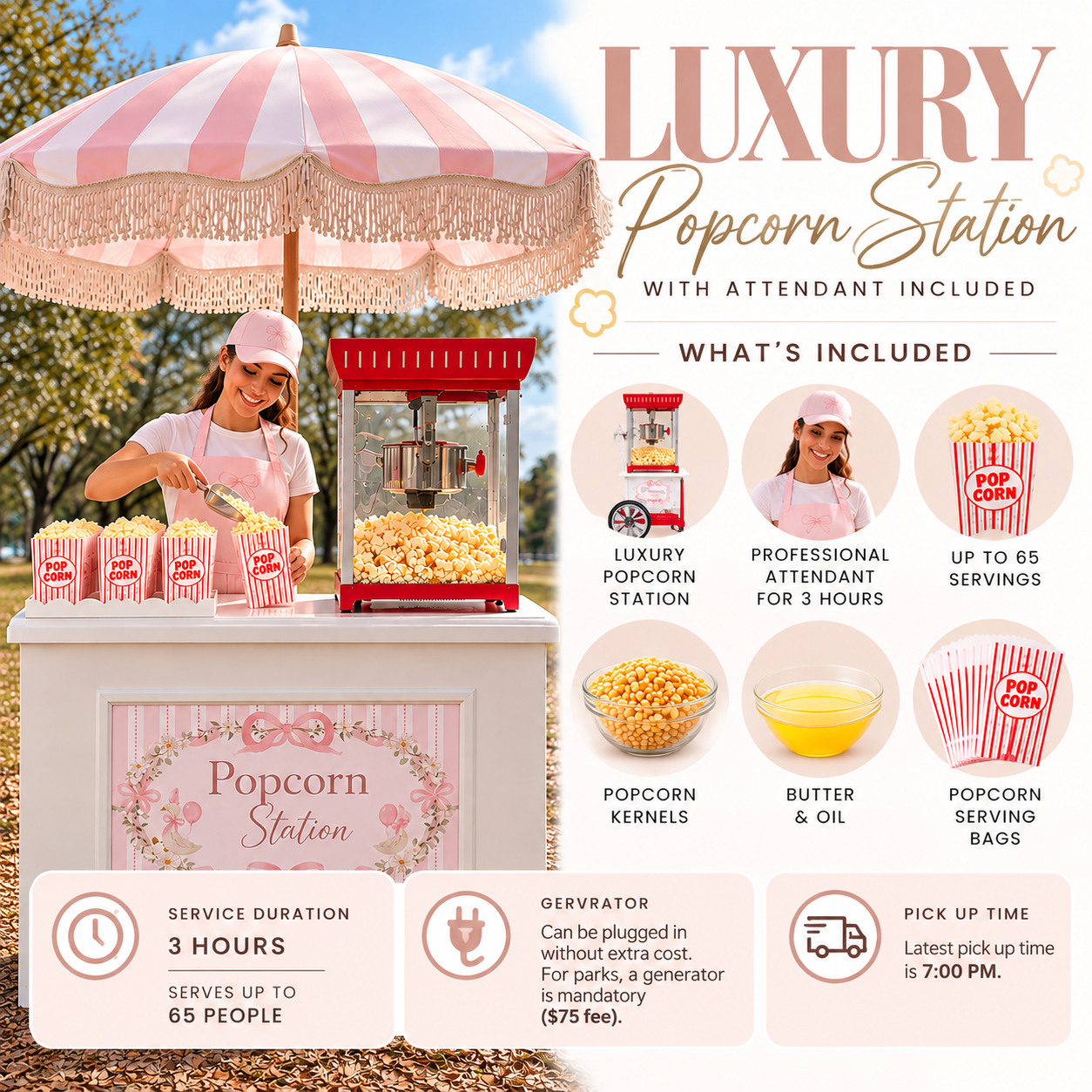 Luxury Popcorn Station with Attendant 🍿✨