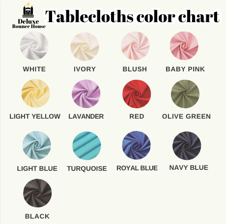 Rectangular Tablecloth Color Chart Rent tablecloths - Delivery Miami & Broward – Deluxe Bounce House