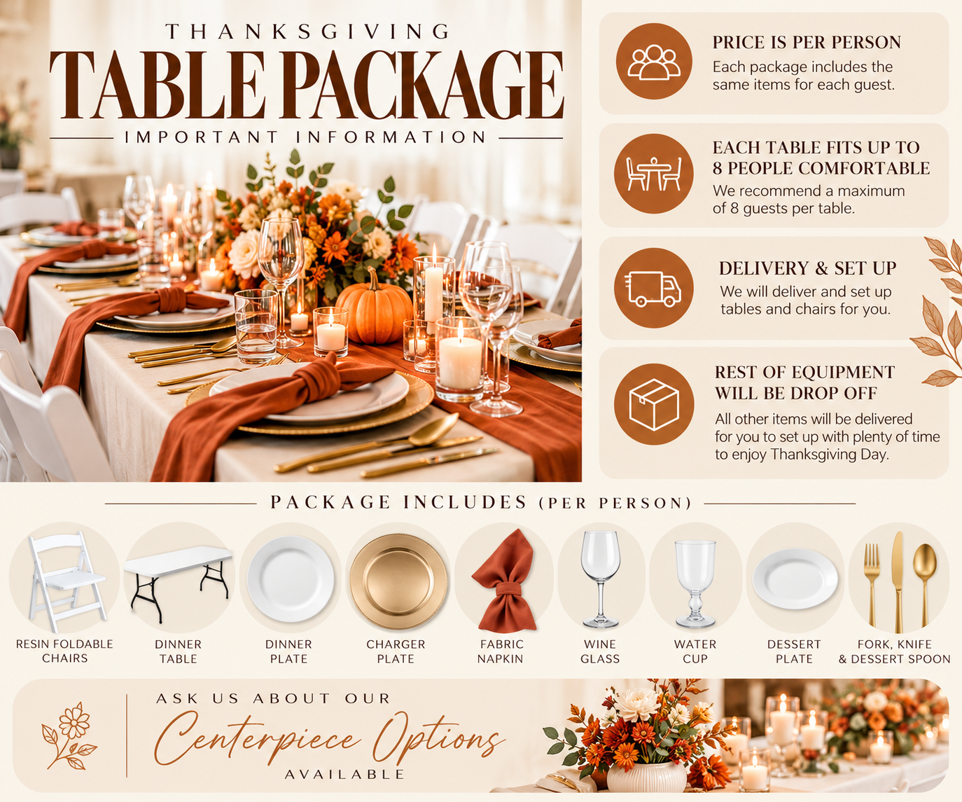 Thanksgiving Table & chairs Rental Package 🍂🦃