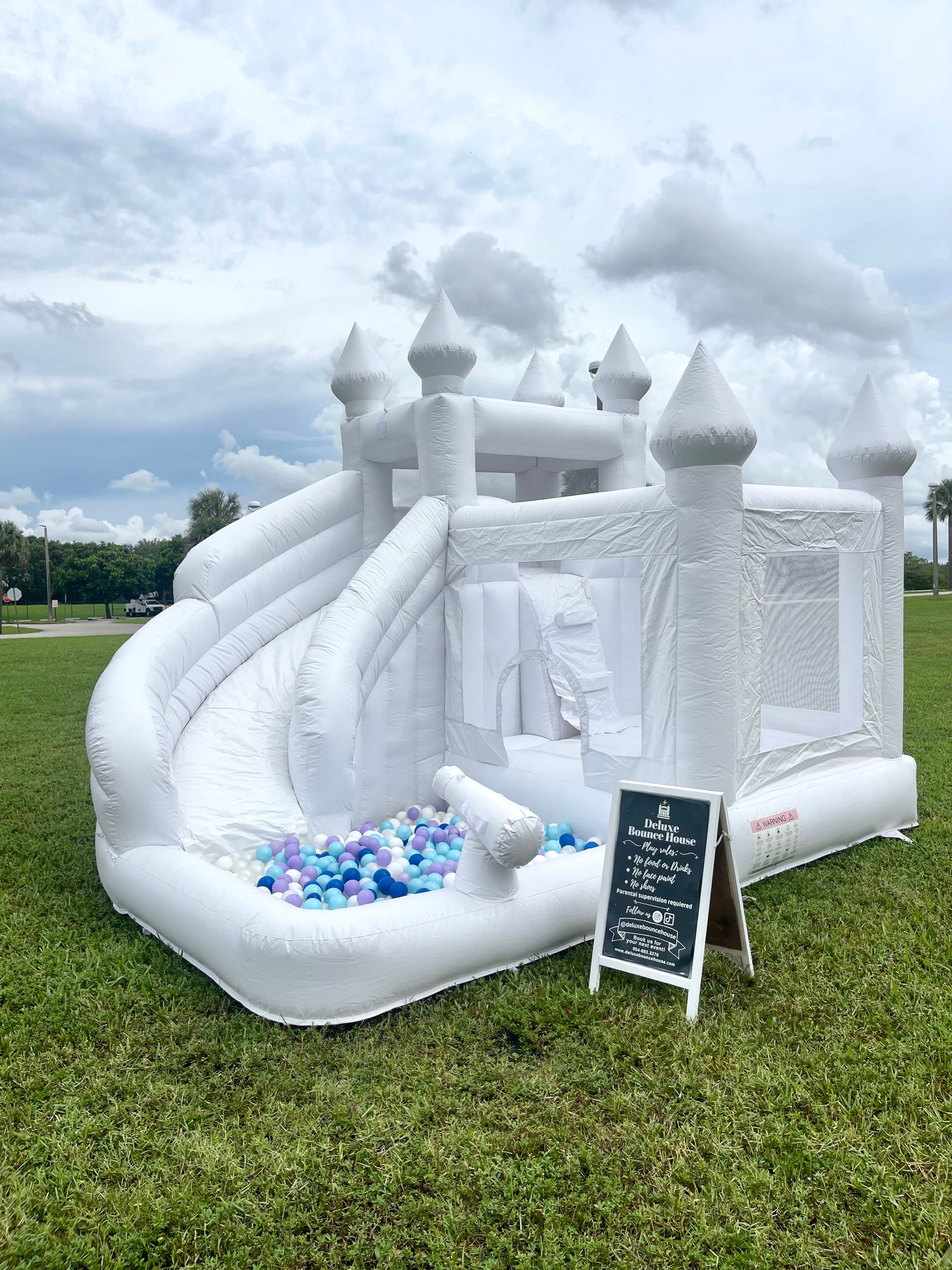 3&1 White Castle Bounce House with Slide and Ball Pit Miami & Broward