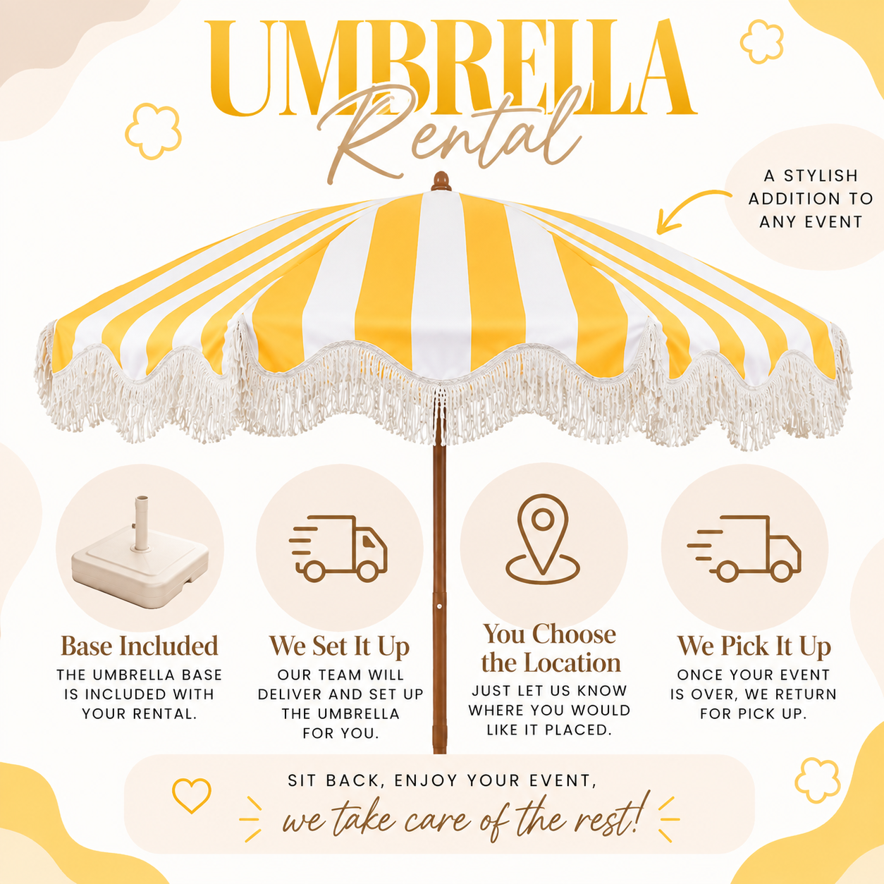 Yellow & white umbrella - rental