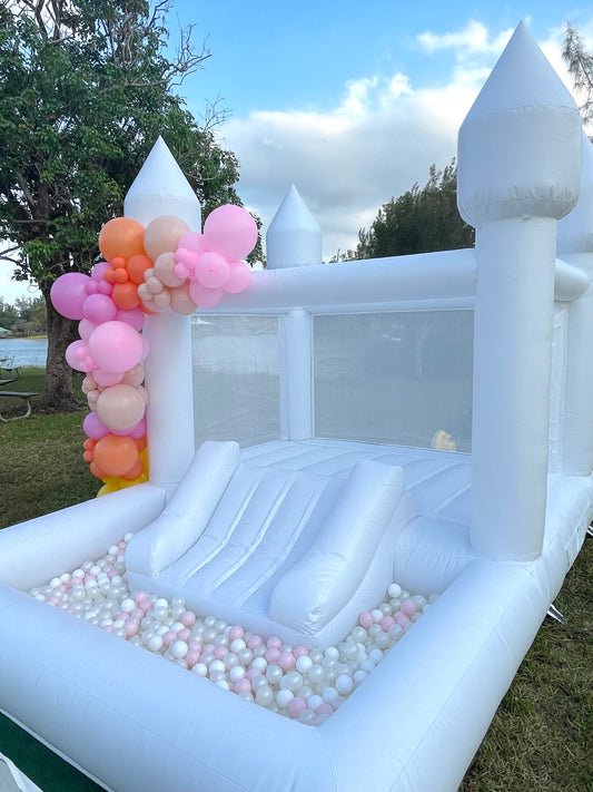 White Bounce House with Ball Pit attached | 10x13ft | For kids up to 10 years
